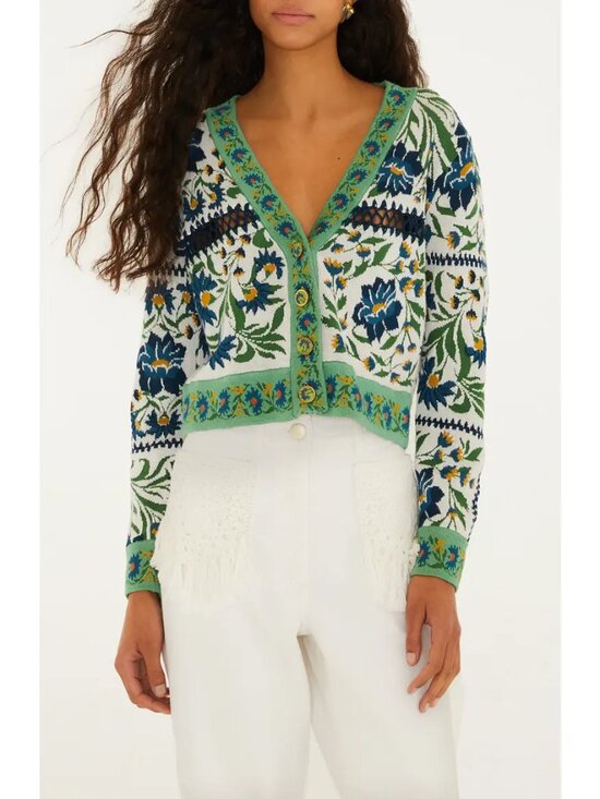 Farm Rio Sweaters - Farm Rio Manoela Knit Crop Cardigan Sweater Button Down Sz Small